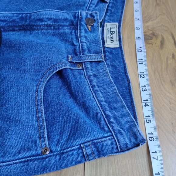 L.L. Bean Classic Fit Green Fleece Lined Mens Tag 35x29 (33X28) Blue Jeans Heavy - Picture 6 of 15